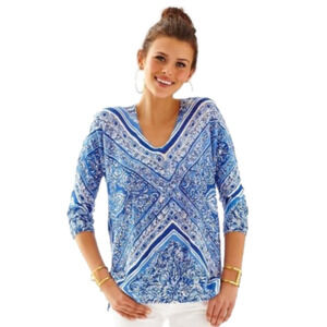 Lilly Pulitzer Jameson Sweater Dolman Blue Crush Open Water Linen Top